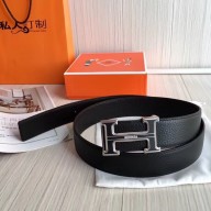 hermes 3.8cm black grained leather belt with black buckle