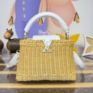 LOUIS VUITTON Rattan and cowhide leather Capucines BB BAG M14366 WHITE 2025