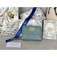 Dior Caro Scarlet Wallet in Blue Supple Cannage Calfskin 2024
