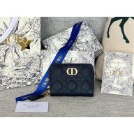 Dior Caro Scarlet Wallet in navy blue Supple Cannage Calfskin 2024