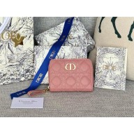 Dior Caro Scarlet Wallet in pastel pink Supple Cannage Calfskin 2024