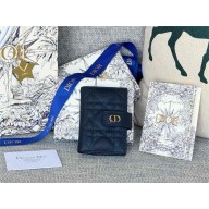 Dior Caro Dandelion Card Holder in navy blue Supple Cannage Calfskin 2024