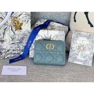 Dior Caro Dahlia Wallet in Blue Supple Cannage Calfskin 2024