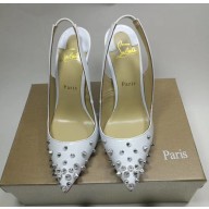 Christian Louboutin Drama Studded leather White Slingback Pumps