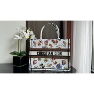 Dior Medium Book Tote Bag in White Multicolor Dragon Zodiac Embroidery 2024