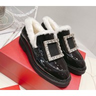Roger Vivier Strass Buckle loafers in Patent leather with shearling Black 2024