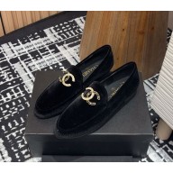 CHANEL black velvet CHARM Loafer 1127-2024