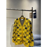 Gucci GG and skunk jacquard wool knit cardigan yellow 716113 2022