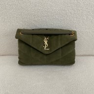 saint laurent SMALL PUFFER BAG in suede KHAKI GREEN 2024 (original quality)