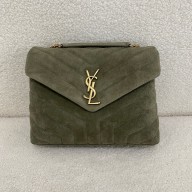 saint laurent LOULOU SMALL BAG IN QUILTED SUEDE KHAKI GREEN 2024 (original quality)