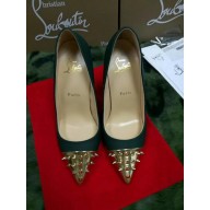 Christian Louboutin Black Geo  Suede Pointed Gold Pumps