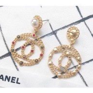 Chanel Earrings with CC Large Ring Pendant Gold/Red/Grey AB0271