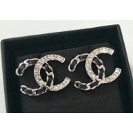 Chanel Crystal and Leather CC Earrings Black/Crystal/Silver 2018