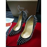 Christian Louboutin Black Glitter Multi Pigalle Spikes  Pumps