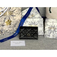 Dior Caro Glycine Wallet in Black Supple Cannage Calfskin 2024