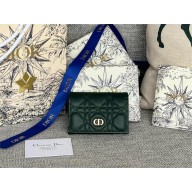 Dior Caro Glycine Wallet in dark green Supple Cannage Calfskin 2024