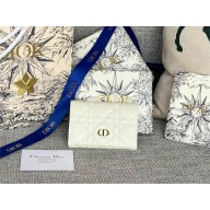 Dior Caro Glycine Wallet in white Supple Cannage Calfskin 2024
