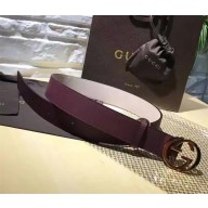 Gucci Leather belt with interlocking G fuchsia