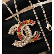Chanel Beads and Pearl CC Pendant Necklace White/Red/Yellow 2018