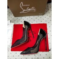 Christian Louboutin Black Guni Fishnet Spiked Red Sole Pumps