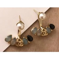 Chanel Stone Drop Short Earrings Blue/Black 2018