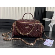 chanel Shiny Crumpled Lambskin & Gold-Tone Metal vanity case burgundy AS5222 2024