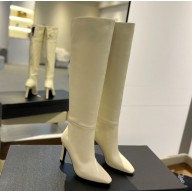 Saint Laurent heel 9.5cm calfskin boots in white 2024