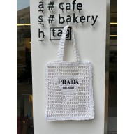 Cheap Sale Prada raffia tote bag 1BG393 white 2022