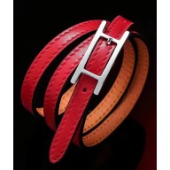 Hermes Quilting Leather Bracelet/Choker Red/Silver