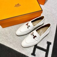 Hermes Leather royal Loafers white