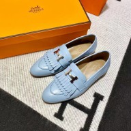 Hermes Leather royal Loafers with fringe Blue