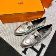 Hermes Leather royal Loafers with fringe silver