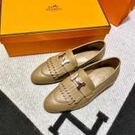 Hermes Leather royal Loafers with fringe tan