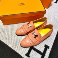 Hermes Leather royal Loafers with fringe pink/yellow