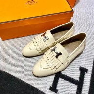 Hermes Leather royal Loafers with fringe off white