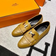 Hermes Leather royal Loafers with fringe tan/black