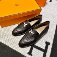 Hermes Leather royal Loafers with fringe Black