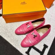 Hermes Leather royal Loafers with fringe fuchsia/gray
