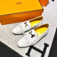 Hermes Leather royal Loafers with fringe white/yellow