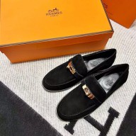 Hermes suede Leather kelly Loafers BLACK
