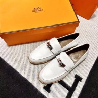 Hermes Leather kelly Loafers WHITE