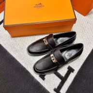 Hermes Leather kelly Loafers BLACK