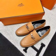 Hermes Leather kelly Loafers TAN