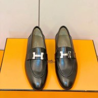 Hermes Leather royal Loafers Black/gray