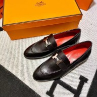 Hermes Leather royal Loafers black/red