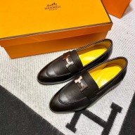 Hermes Leather royal Loafers black/YELLOW
