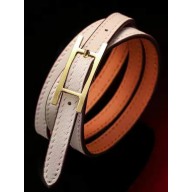 Hermes Quilting Leather Bracelet/Choker White/Gold