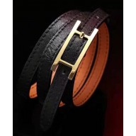 Hermes Quilting Leather Bracelet/Choker Black/Gold