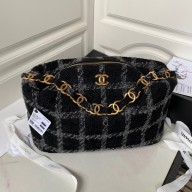 Chanel Maxi Hobo Bag in Wool Tweed AS3632 black/gray 2022