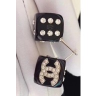 Chanel Dice Stud Earrings AB0033 Silver/Black/Crystal 2018